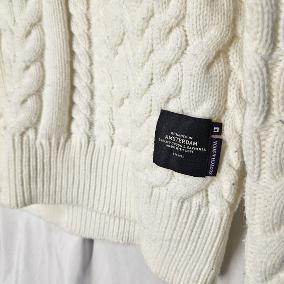 Scotch and Soda White Cable Knit Sweater Medium - Picture 2 of 7